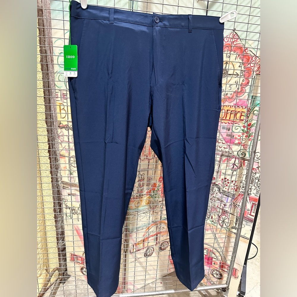 IZOD Mens Performance Flat Front Traditional Slim Fit Microtwill Golf Pants